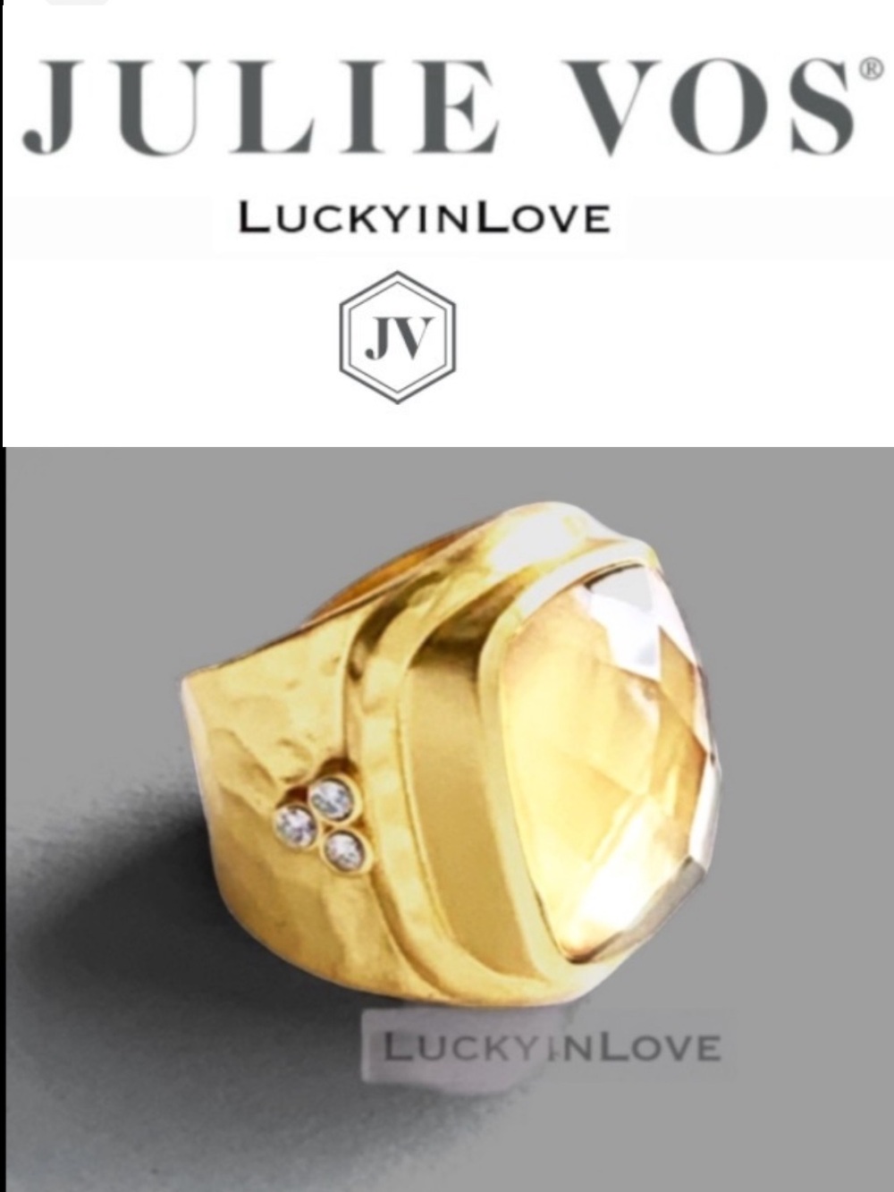 JULIE VOS® RARE Tudor  Statement Ring Trio CZ Stones Iridescent CHAMPAGNE